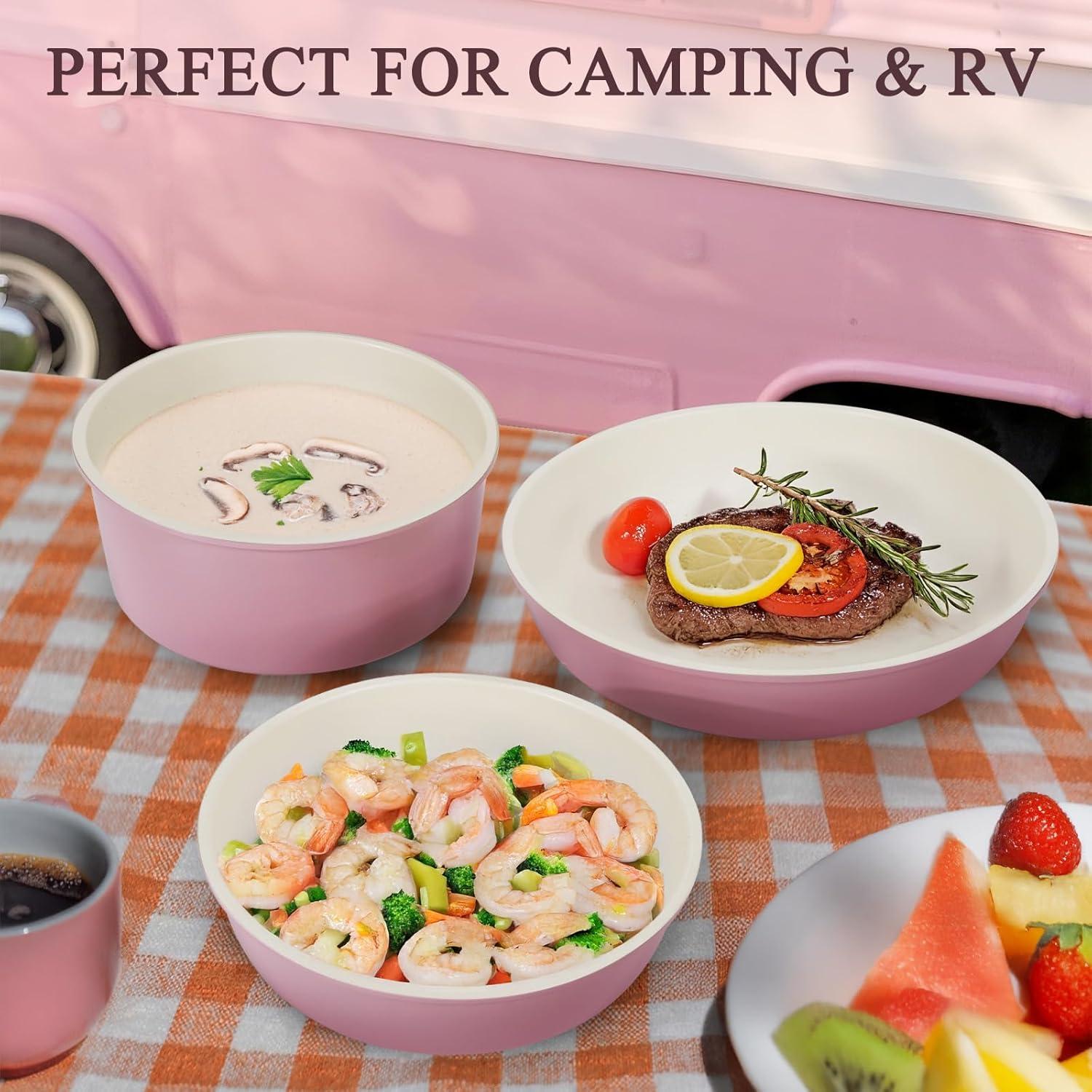 imageKIKCOIN Pots and Pans Set Nonstick Ceramic Cookware Set Detachable Handle Induction Kitchen Cookware Set with Removable Handle Healthy Non Stick RV Cookware Dishwasher  Oven Safe PFOA FreePink