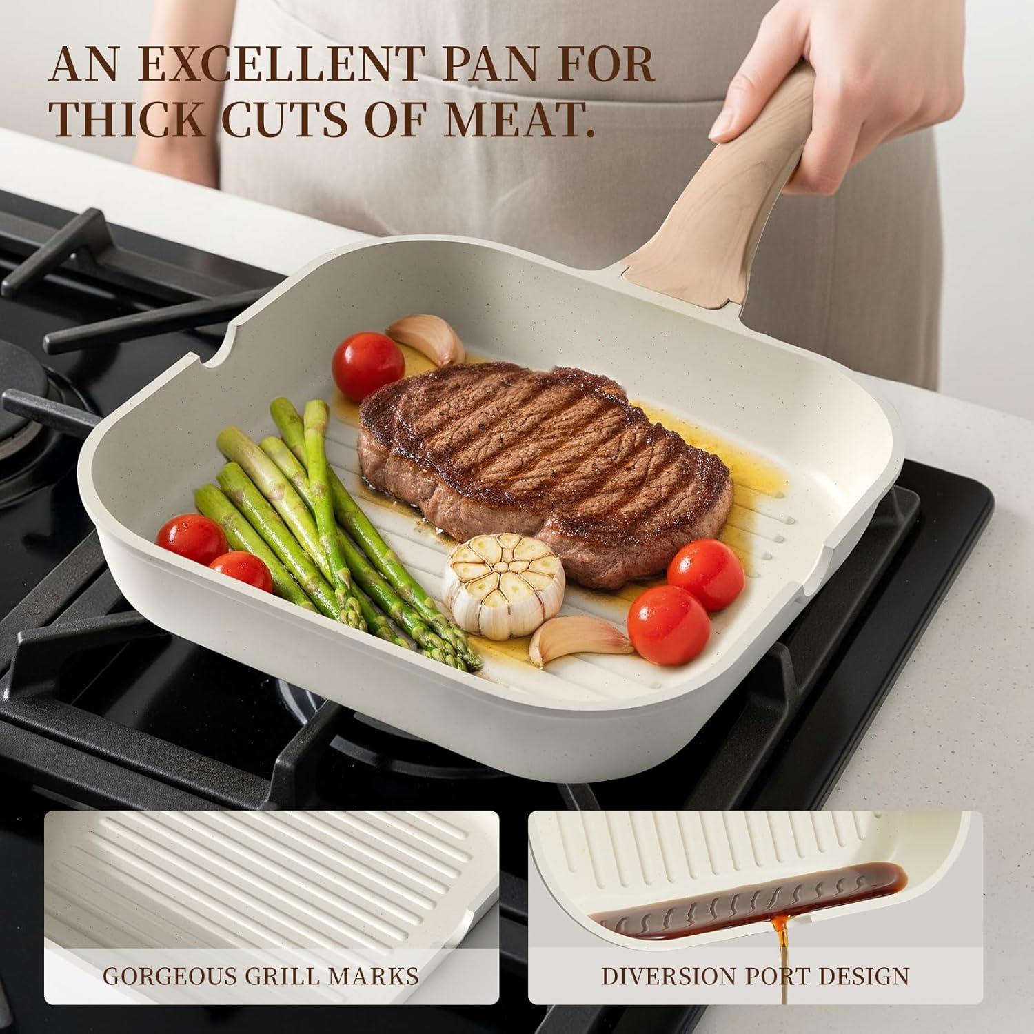 imageKikcoin 16Pcs Pots and Pans Set Nonstick Ceramic Cookware Sets Induction Kitchen Cooking Set Non toxic Healthy Non Stick wGrill PanSaute Pan Ceramic WhiteCeramic White