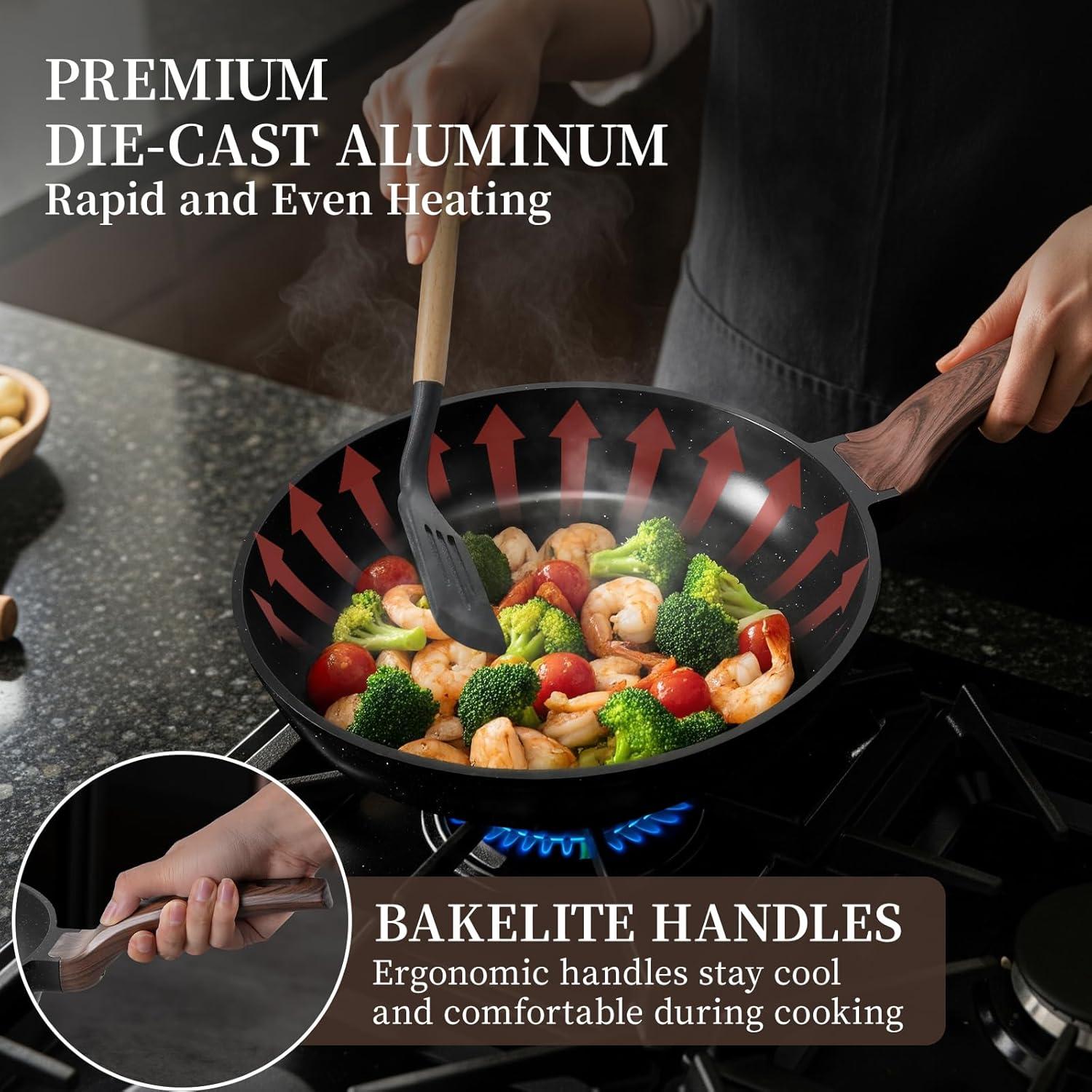 imageKikcoin 16Pcs Pots and Pans Set Nonstick Ceramic Cookware Sets Induction Kitchen Cooking Set Non toxic Healthy Non Stick wGrill PanSaute Pan Ceramic WhiteBlack