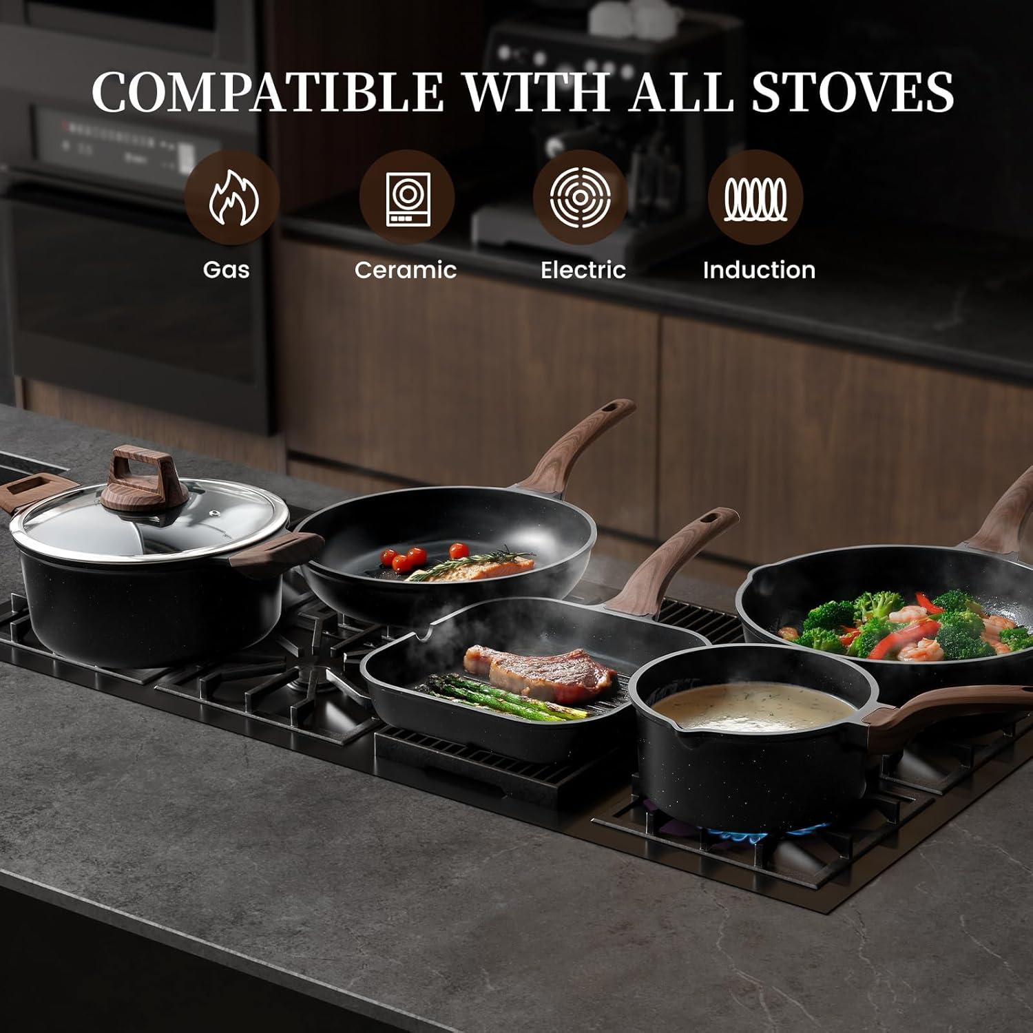 imageKikcoin 16Pcs Pots and Pans Set Nonstick Ceramic Cookware Sets Induction Kitchen Cooking Set Non toxic Healthy Non Stick wGrill PanSaute Pan Ceramic WhiteBlack