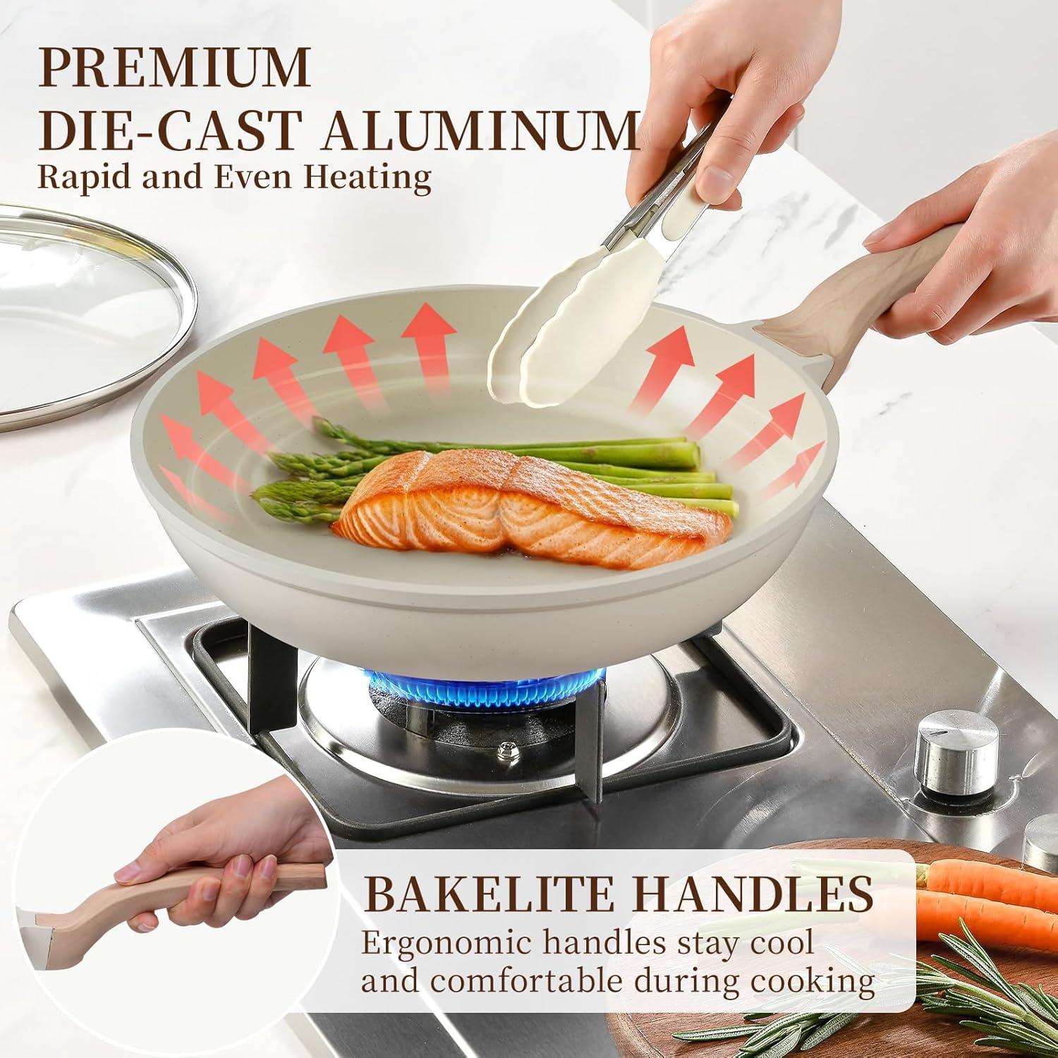 imageKikcoin 16Pcs Pots and Pans Set Nonstick Ceramic Cookware Sets Induction Kitchen Cooking Set Non toxic Healthy Non Stick wGrill PanSaute Pan Ceramic WhiteCeramic White