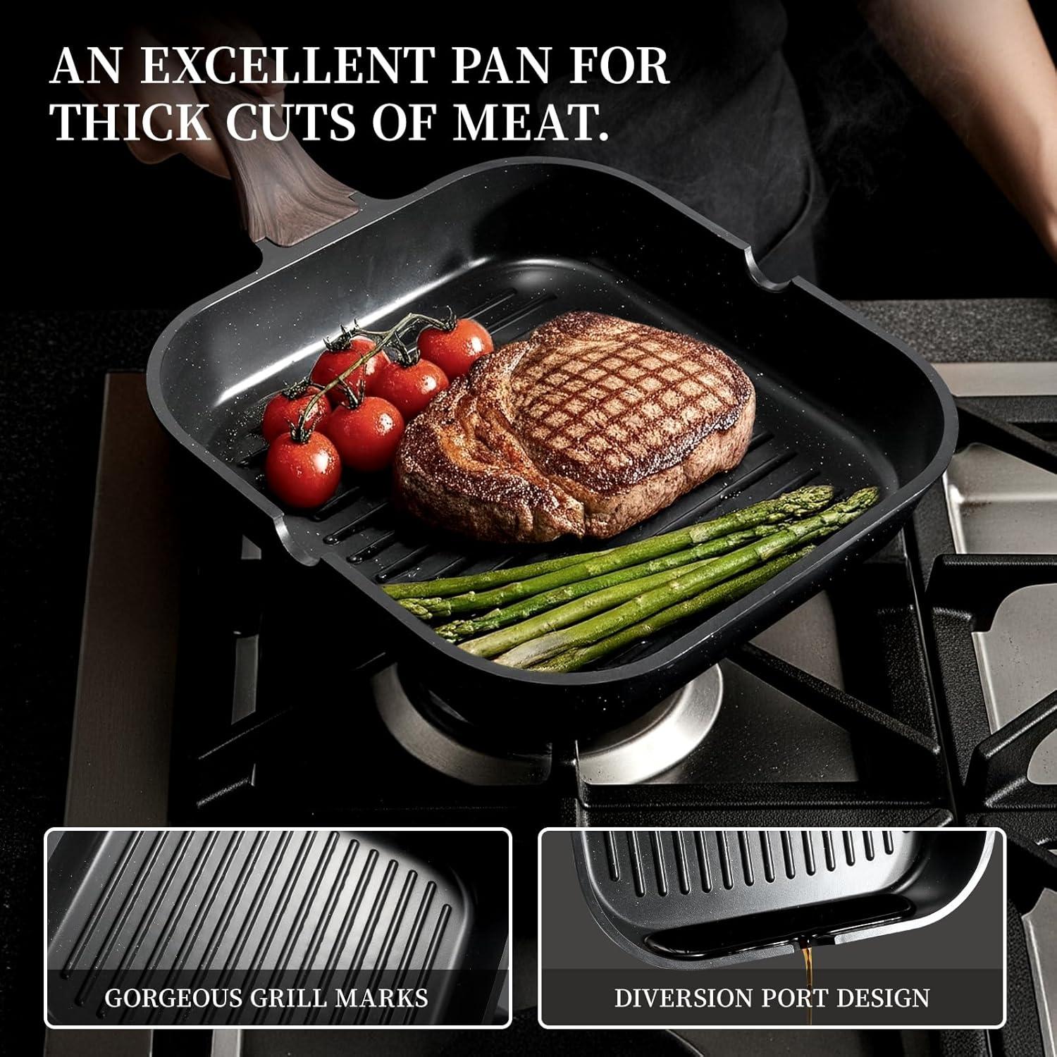 imageKikcoin 16Pcs Pots and Pans Set Nonstick Ceramic Cookware Sets Induction Kitchen Cooking Set Non toxic Healthy Non Stick wGrill PanSaute Pan Ceramic WhiteBlack