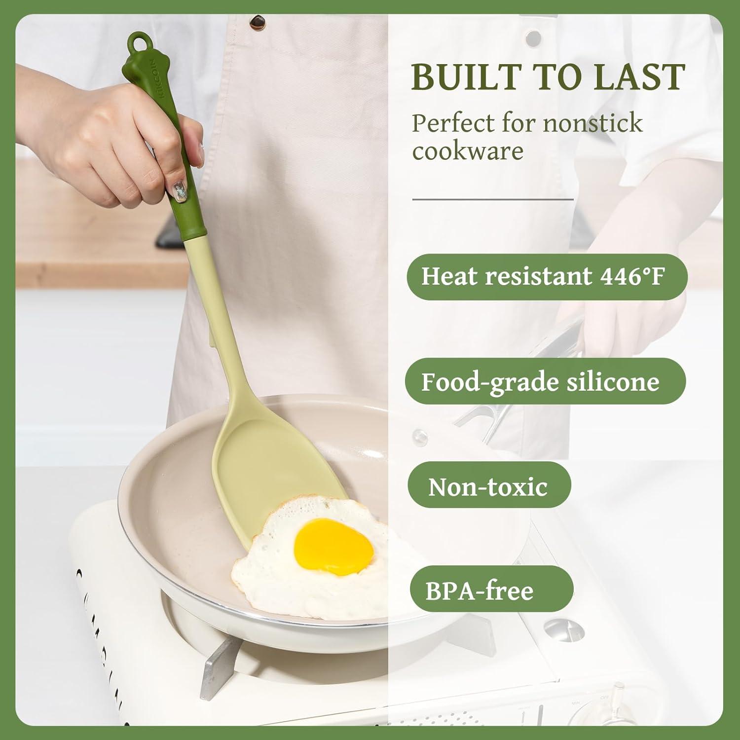 imageKikcoin 43Pcs Kitchen Utensils Set  Silicone Cooking Utensil Set Dishwasher Safe Spatula for Nonstick Cookware 446F Heat Resistant Kitchen Gadgets with Holder BPA Free Avocado GreenAvocado Green