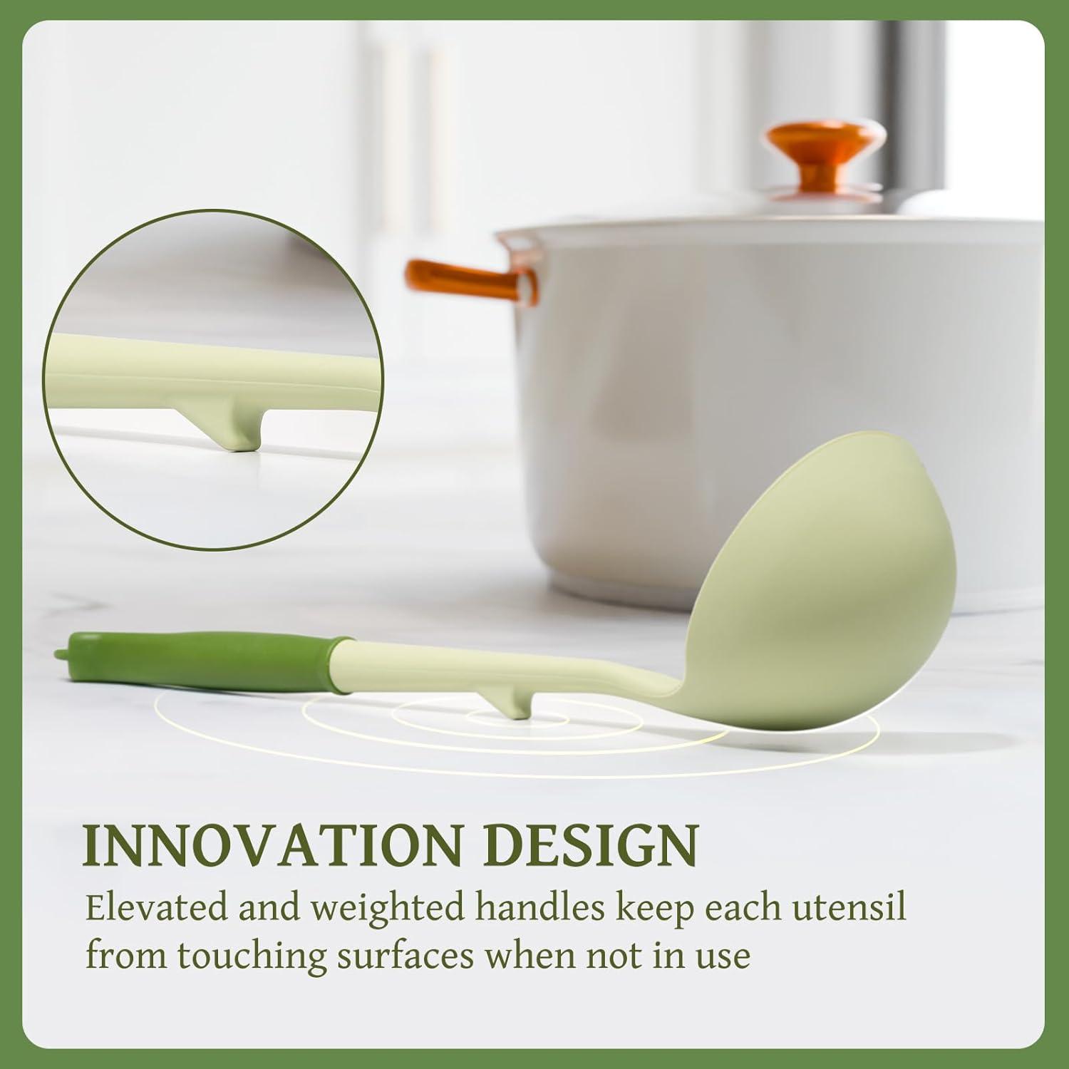imageKikcoin 43Pcs Kitchen Utensils Set  Silicone Cooking Utensil Set Dishwasher Safe Spatula for Nonstick Cookware 446F Heat Resistant Kitchen Gadgets with Holder BPA Free Avocado GreenAvocado Green