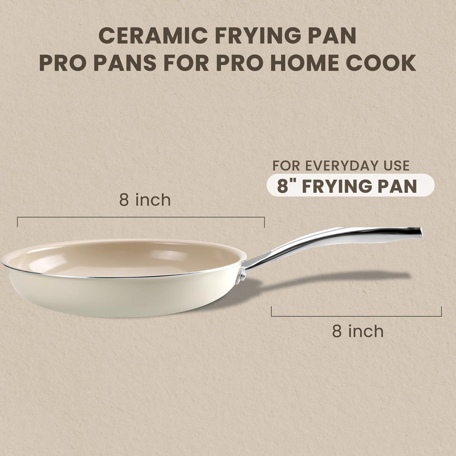 imageKikcoin Ceramic Nonstick Frying Pans Set Healthy Non Toix Pans for Cooking 8quot 95quot 11quot Ceramic Frying Pans and Skillet with Stay Cool Handle DishwasherOven Safe PFAS ampamp PTFE ampamp PFOA FreeCream Beige