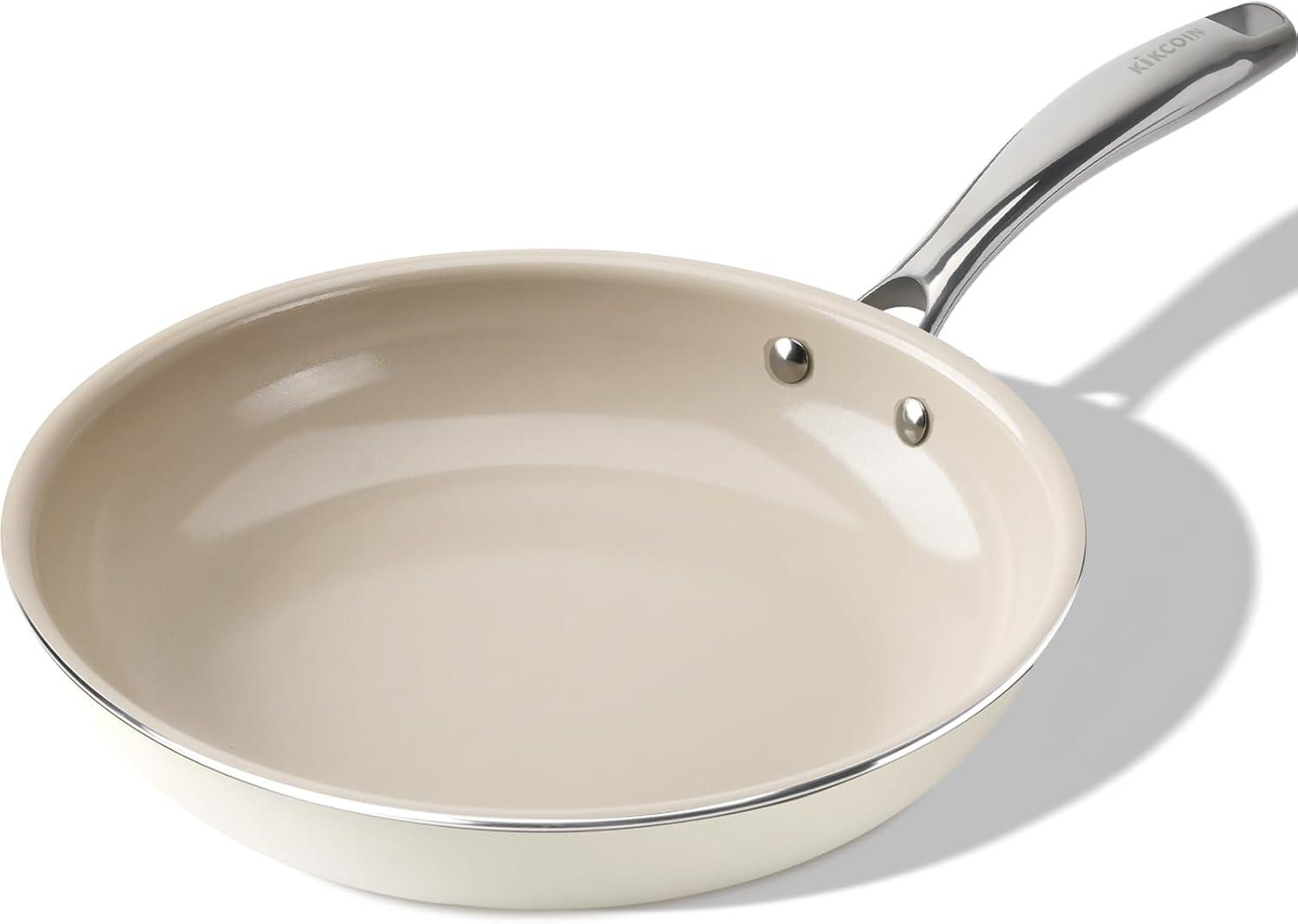 imageKikcoin Ceramic Nonstick Frying Pans Set Healthy Non Toix Pans for Cooking 8quot 95quot 11quot Ceramic Frying Pans and Skillet with Stay Cool Handle DishwasherOven Safe PFAS ampamp PTFE ampamp PFOA FreeCream Beige