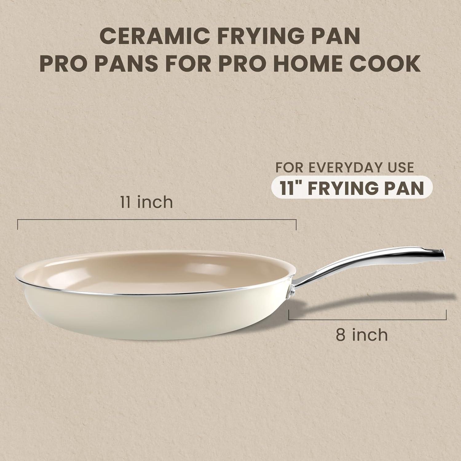 imageKikcoin Ceramic Nonstick Frying Pans Set Healthy Non Toix Pans for Cooking 8quot 95quot 11quot Ceramic Frying Pans and Skillet with Stay Cool Handle DishwasherOven Safe PFAS ampamp PTFE ampamp PFOA FreeCream Beige