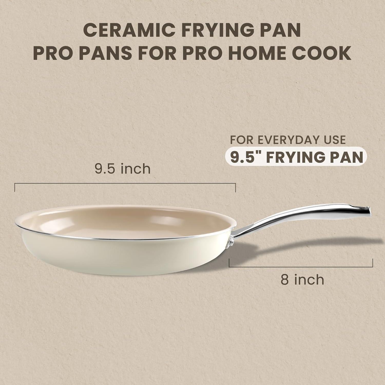 imageKikcoin Ceramic Nonstick Frying Pans Set Healthy Non Toix Pans for Cooking 8quot 95quot 11quot Ceramic Frying Pans and Skillet with Stay Cool Handle DishwasherOven Safe PFAS ampamp PTFE ampamp PFOA FreeCream Beige