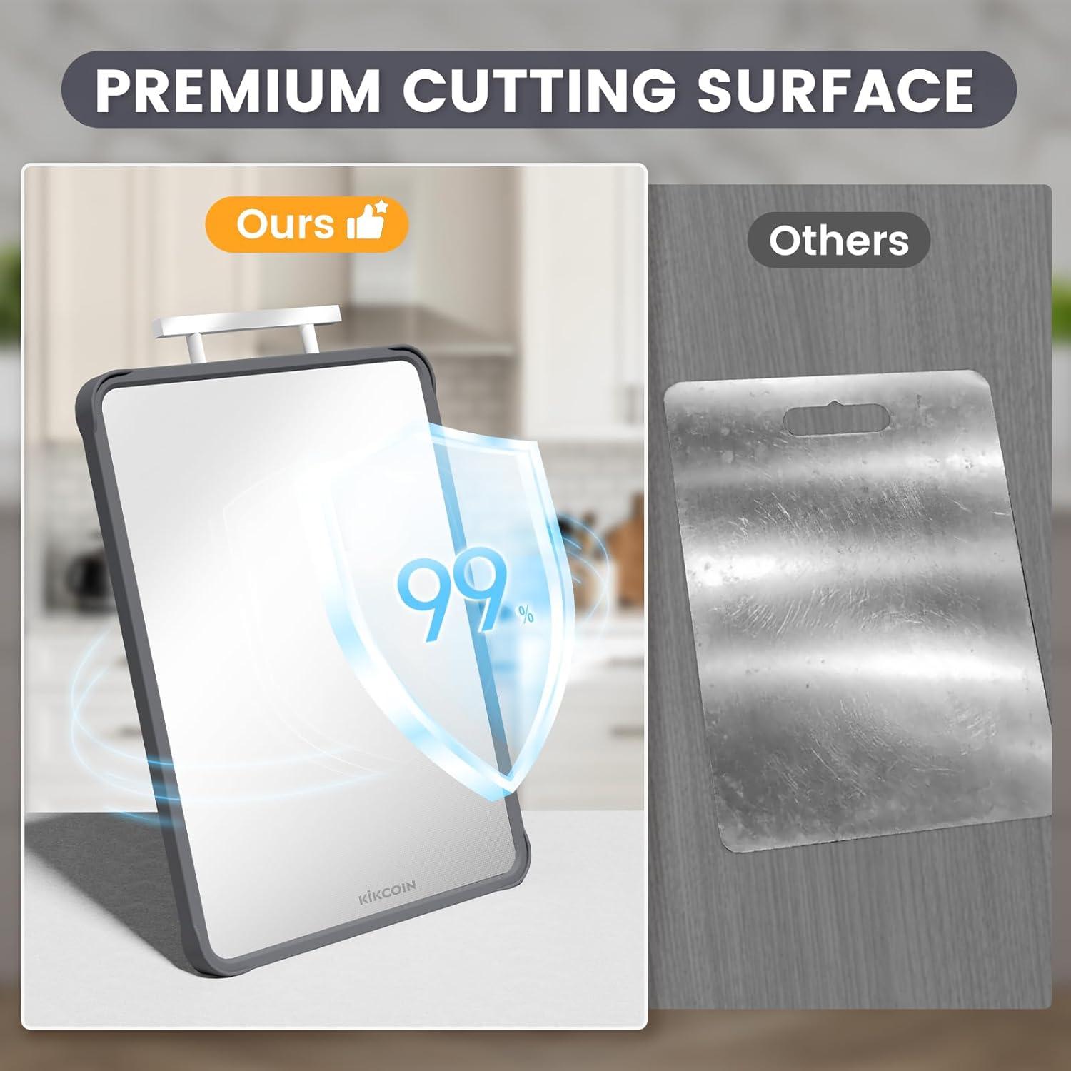 imageKikcoin Double Sided Stainless Steel Cutting Boards for Kitchen Stainless Steel and Wheat Straw PP Large Chopping Board BlackBeige