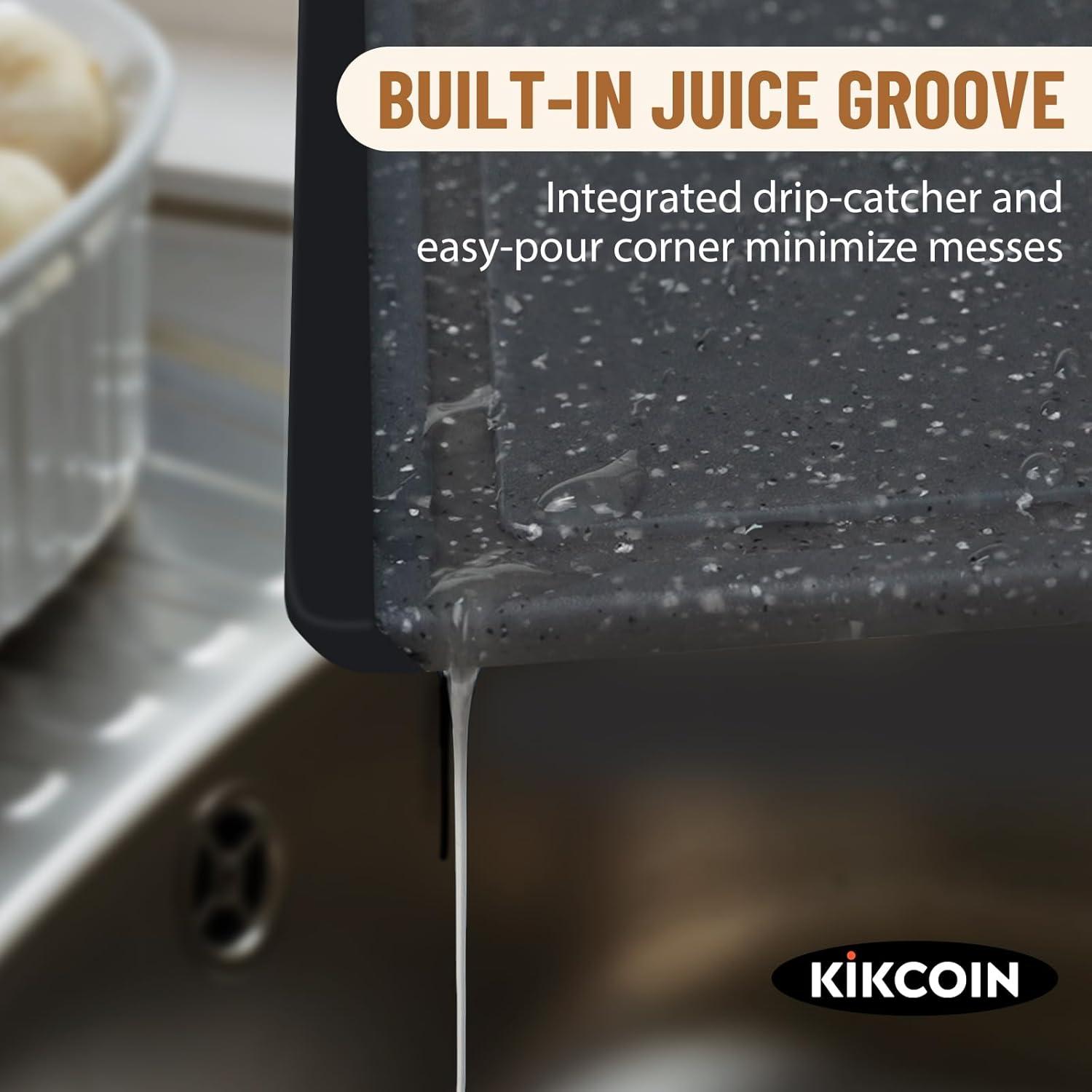 imageKikcoin Plastic Cutting Boards for Kitchen 3Piece Large Cutting Board Set Dishwasher Safe Chopping Boards with Nonslip Feet and Juice Grooves WhiteBlackGray