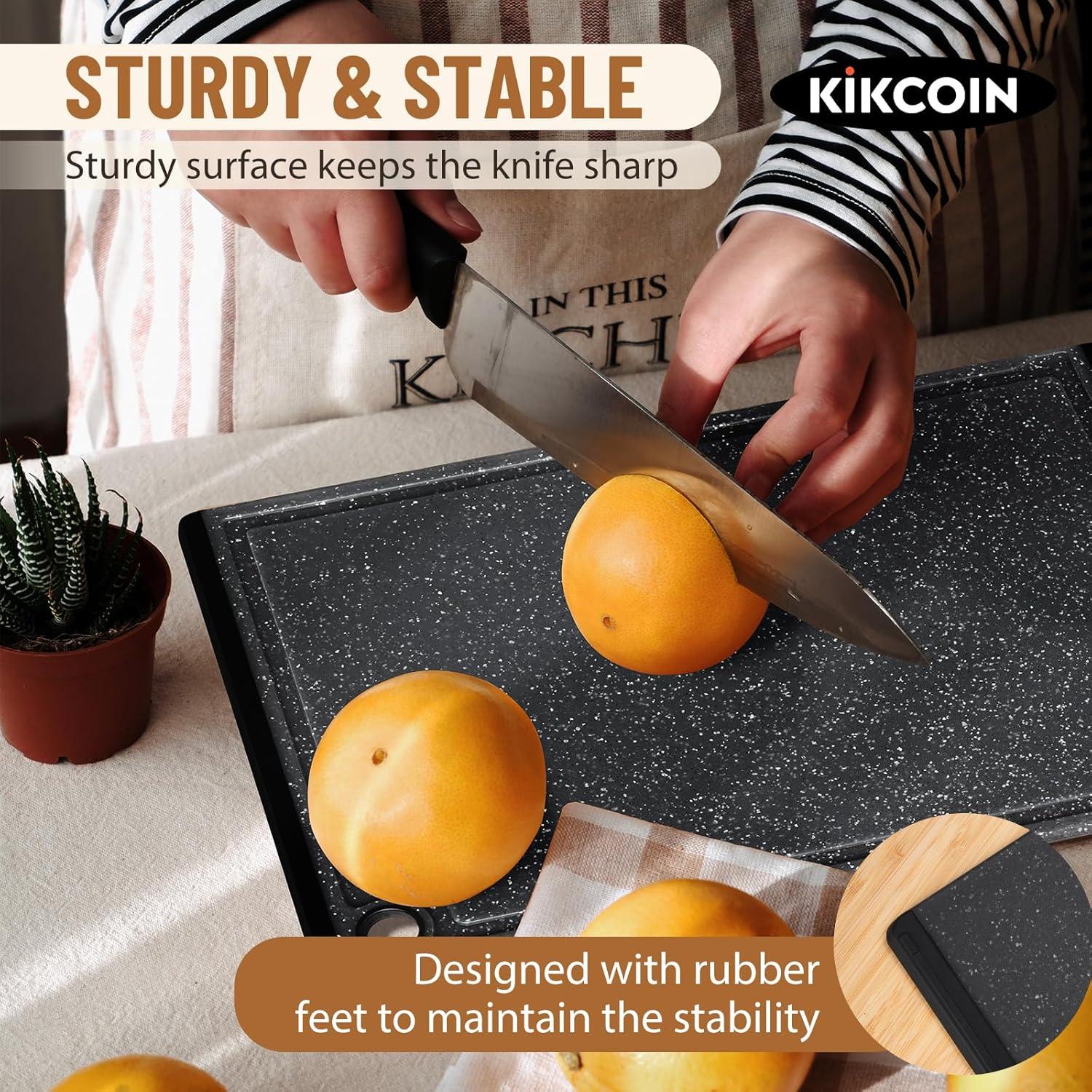 imageKikcoin Plastic Cutting Boards for Kitchen 3Piece Large Cutting Board Set Dishwasher Safe Chopping Boards with Nonslip Feet and Juice Grooves WhiteBlackGray