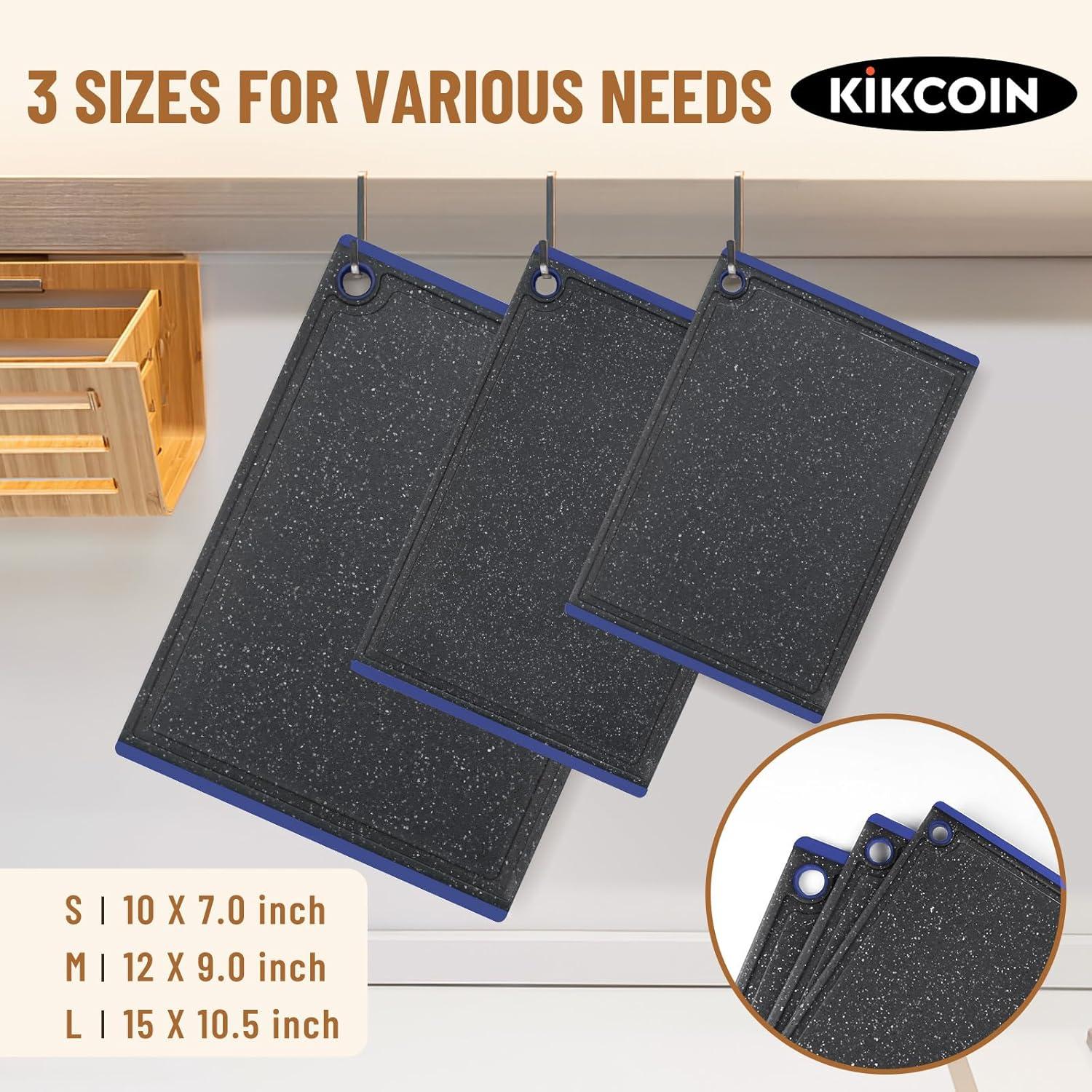imageKikcoin Plastic Cutting Boards for Kitchen 3Piece Large Cutting Board Set Dishwasher Safe Chopping Boards with Nonslip Feet and Juice Grooves WhiteBlue