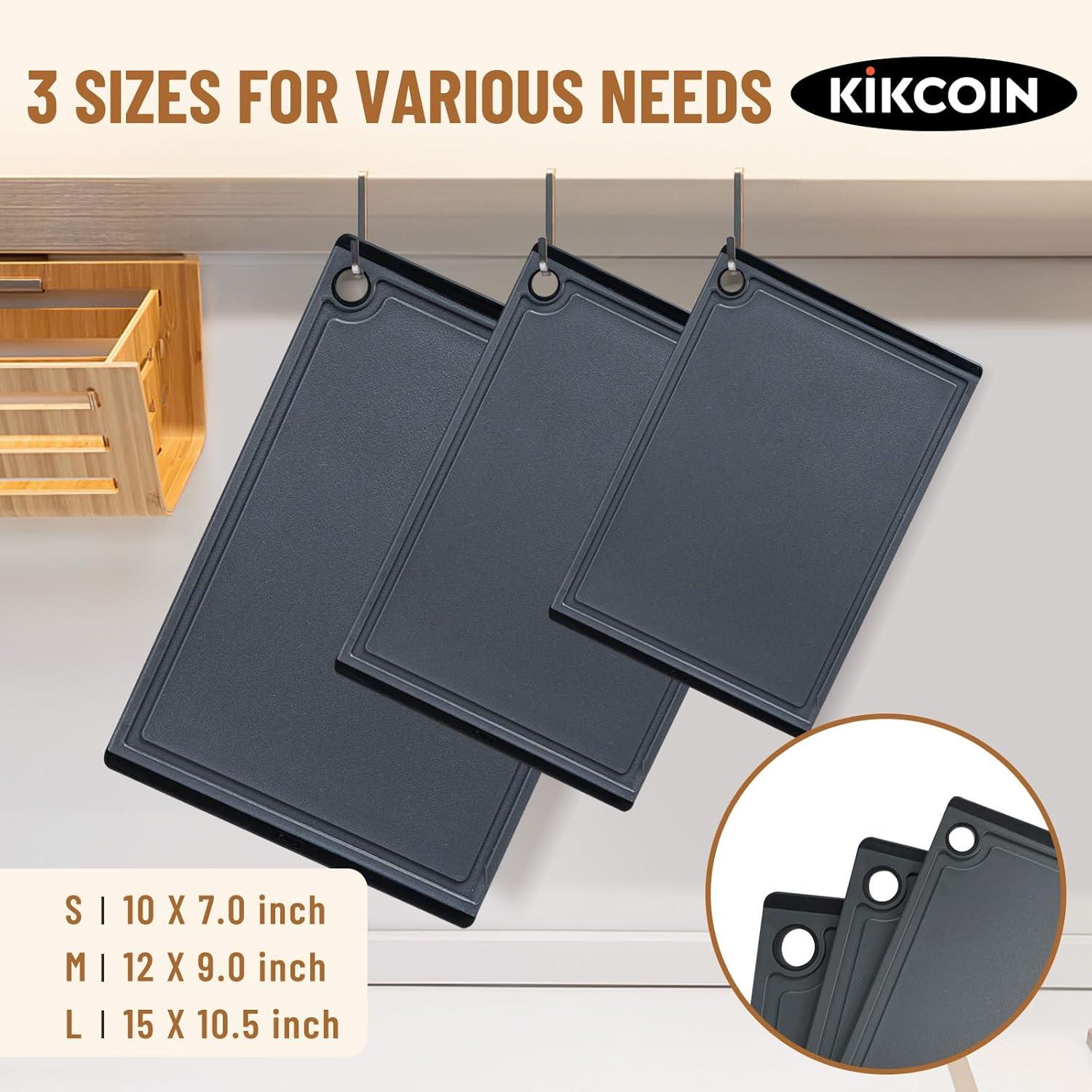 imageKikcoin Plastic Cutting Boards for Kitchen 3Piece Large Cutting Board Set Dishwasher Safe Chopping Boards with Nonslip Feet and Juice Grooves WhiteGray