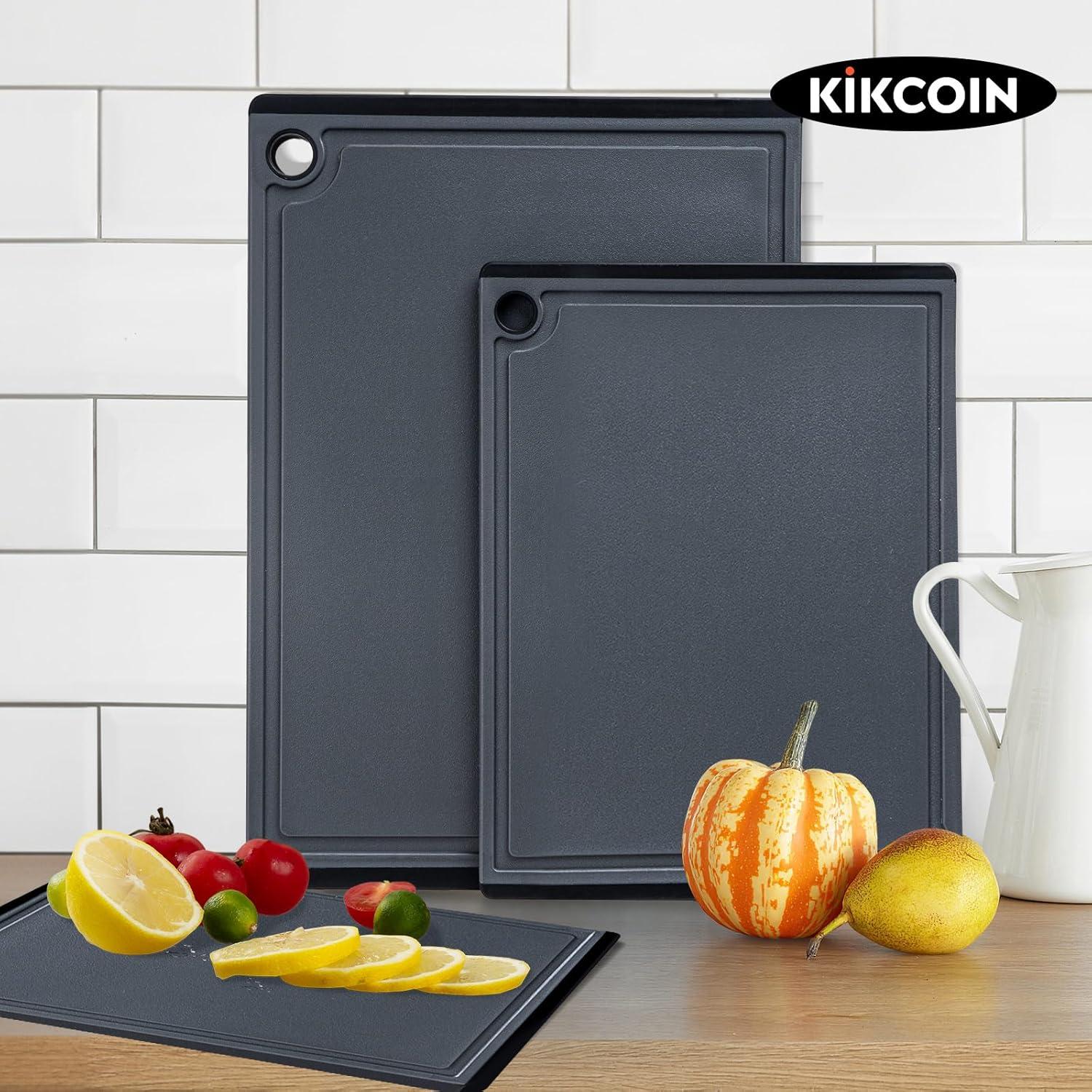 imageKikcoin Plastic Cutting Boards for Kitchen 3Piece Large Cutting Board Set Dishwasher Safe Chopping Boards with Nonslip Feet and Juice Grooves WhiteGray
