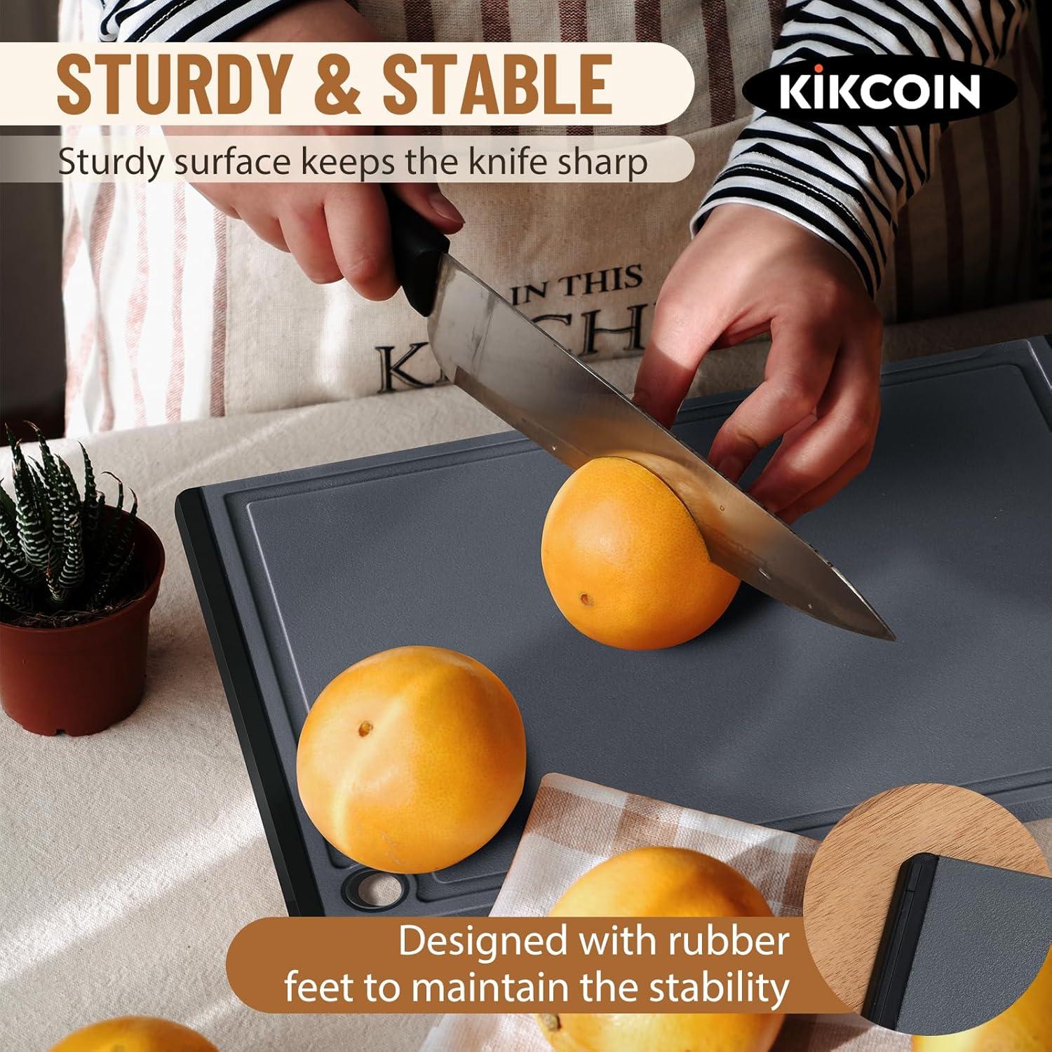 imageKikcoin Plastic Cutting Boards for Kitchen 3Piece Large Cutting Board Set Dishwasher Safe Chopping Boards with Nonslip Feet and Juice Grooves WhiteGray
