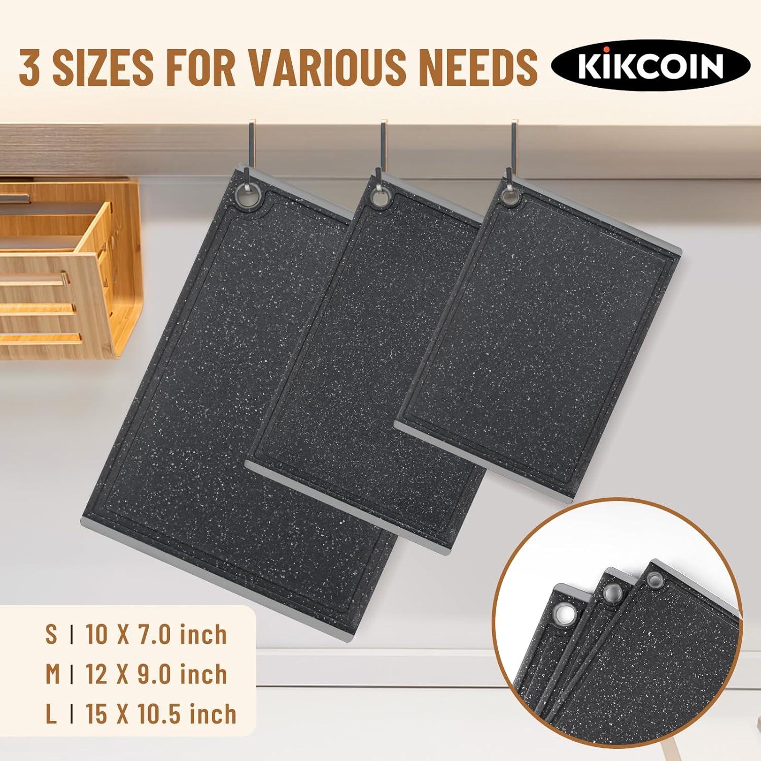 imageKikcoin Plastic Cutting Boards for Kitchen 3Piece Large Cutting Board Set Dishwasher Safe Chopping Boards with Nonslip Feet and Juice Grooves WhiteLight Gray