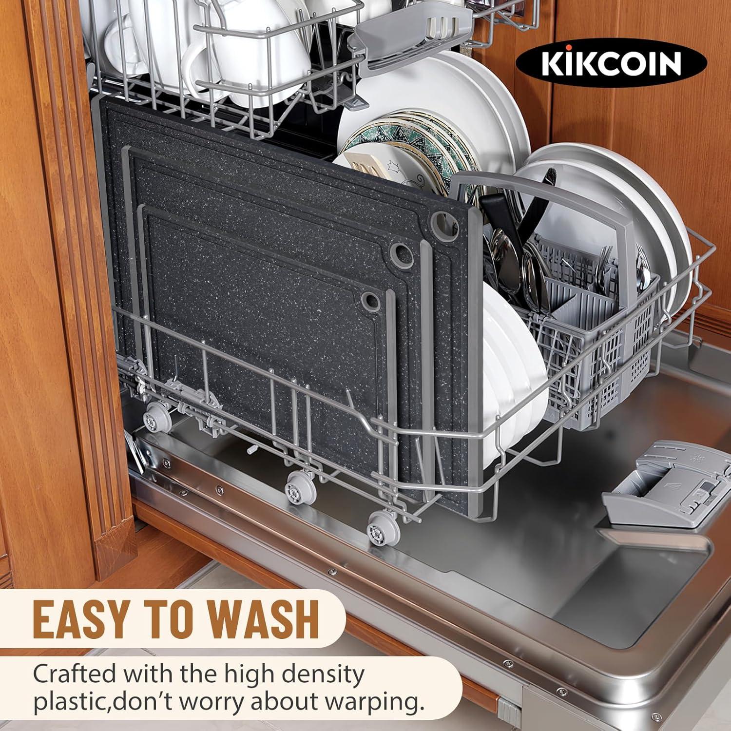 imageKikcoin Plastic Cutting Boards for Kitchen 3Piece Large Cutting Board Set Dishwasher Safe Chopping Boards with Nonslip Feet and Juice Grooves WhiteLight Gray