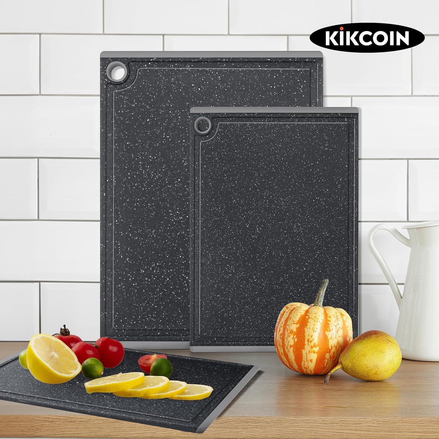 imageKikcoin Plastic Cutting Boards for Kitchen 3Piece Large Cutting Board Set Dishwasher Safe Chopping Boards with Nonslip Feet and Juice Grooves WhiteLight Gray