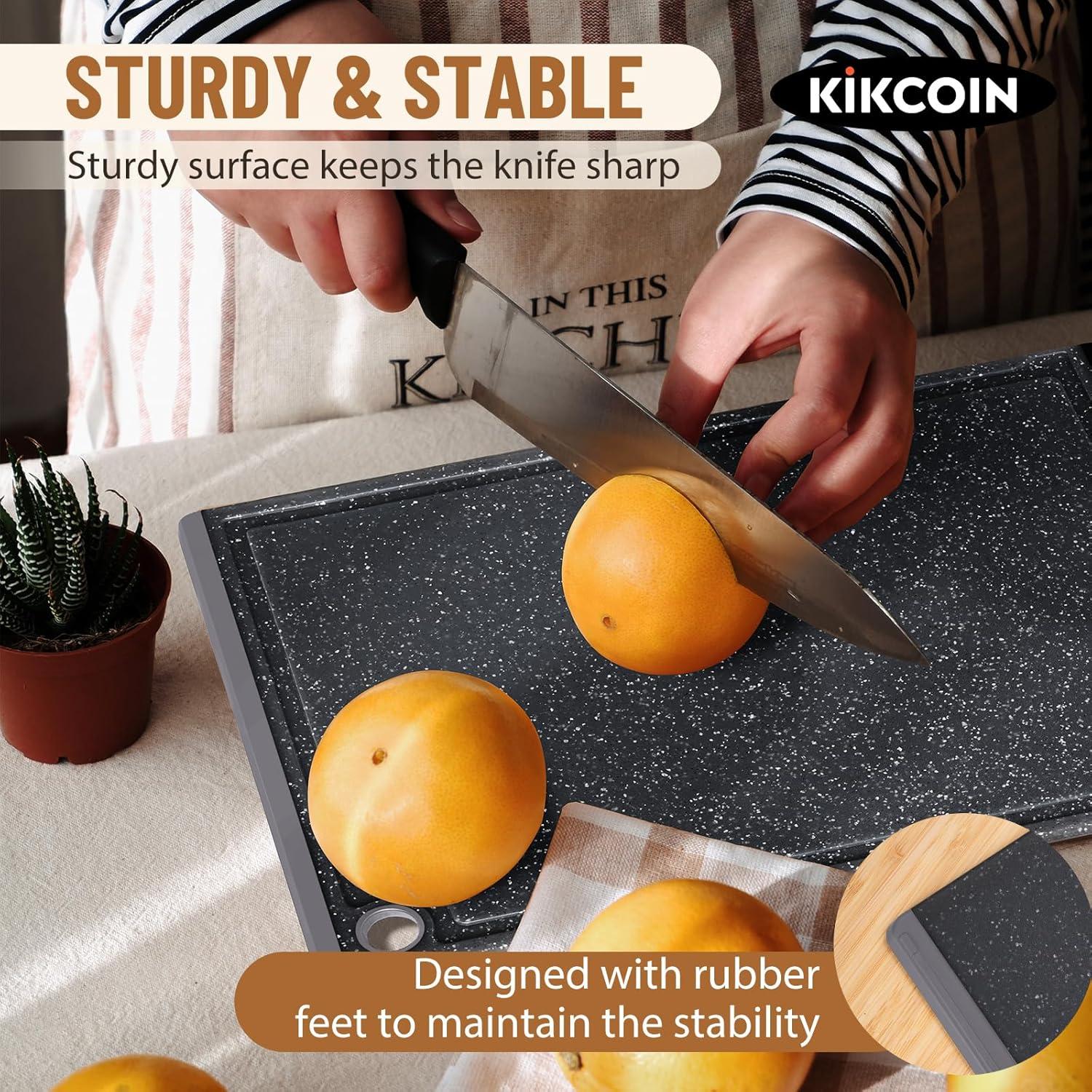 imageKikcoin Plastic Cutting Boards for Kitchen 3Piece Large Cutting Board Set Dishwasher Safe Chopping Boards with Nonslip Feet and Juice Grooves WhiteLight Gray
