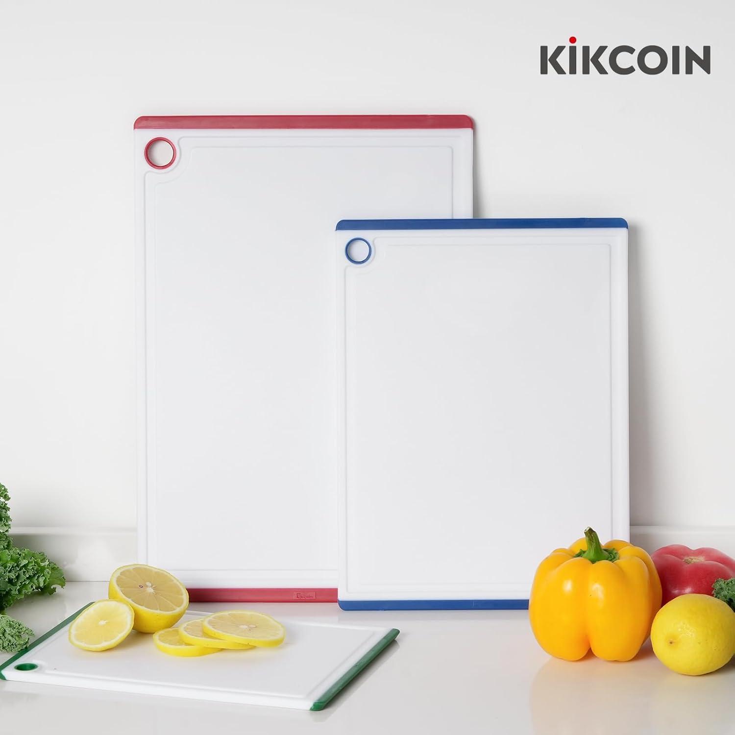 imageKikcoin Plastic Cutting Boards for Kitchen 3Piece Large Cutting Board Set Dishwasher Safe Chopping Boards with Nonslip Feet and Juice Grooves WhiteMulticolor