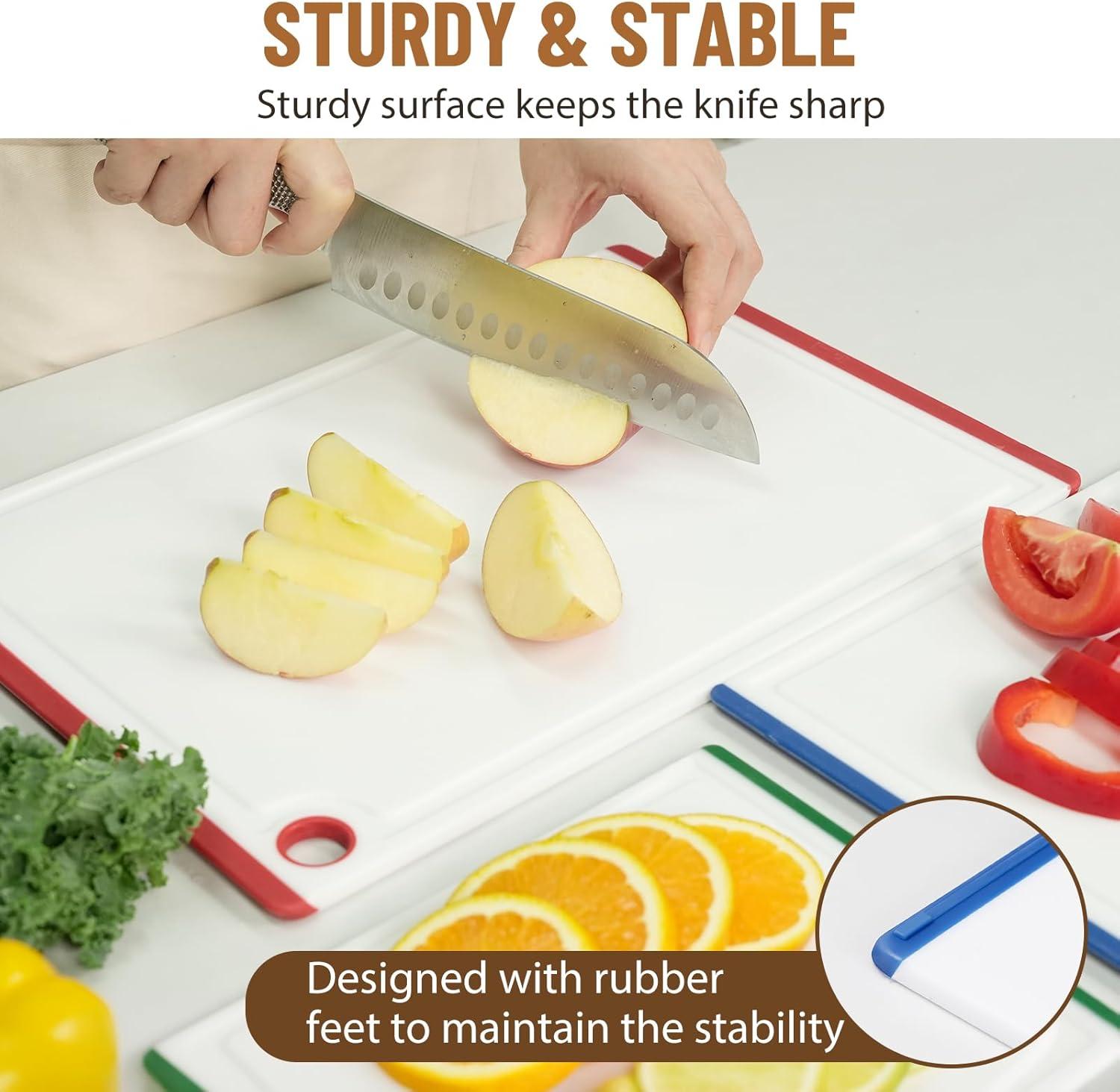 imageKikcoin Plastic Cutting Boards for Kitchen 3Piece Large Cutting Board Set Dishwasher Safe Chopping Boards with Nonslip Feet and Juice Grooves WhiteMulticolor