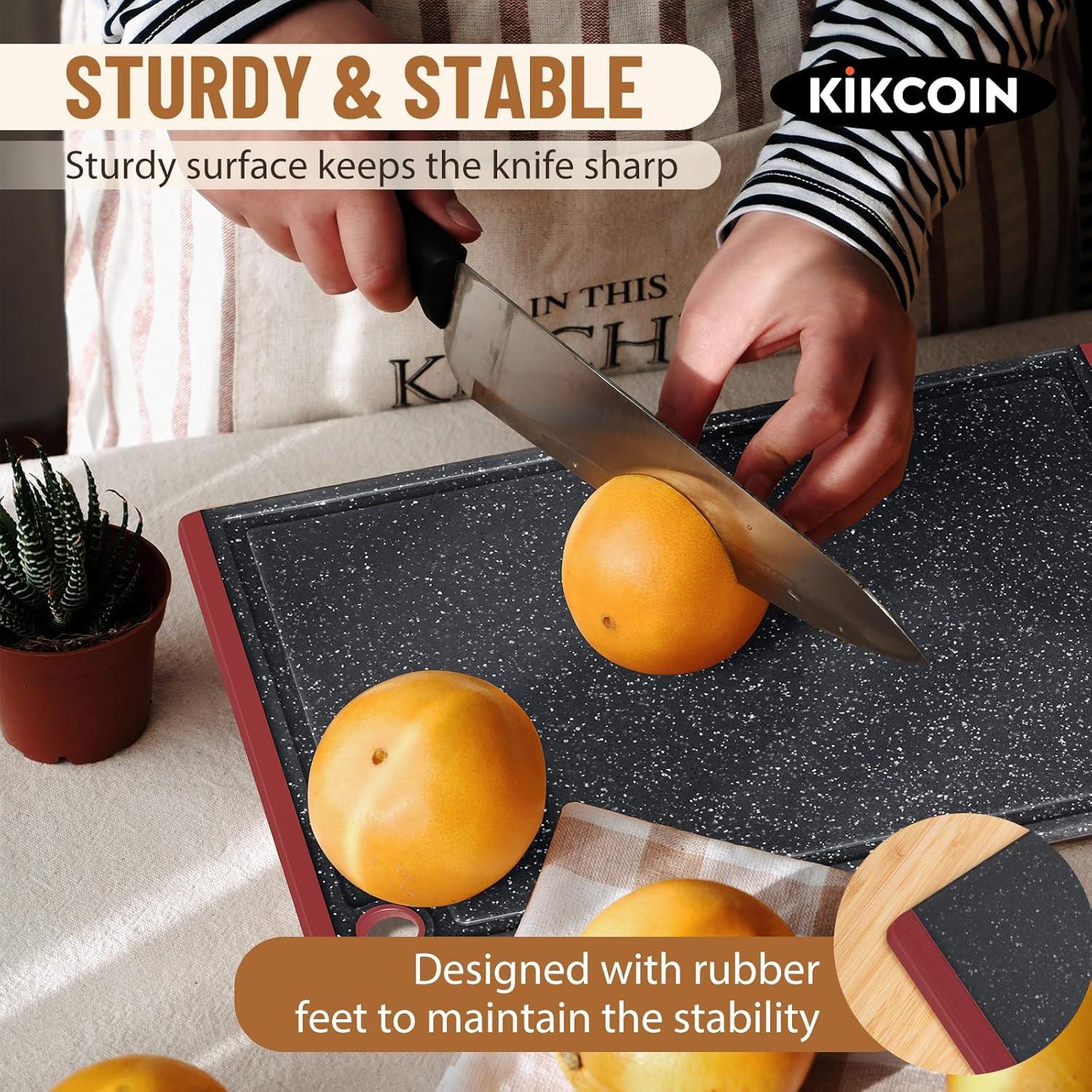 imageKikcoin Plastic Cutting Boards for Kitchen 3Piece Large Cutting Board Set Dishwasher Safe Chopping Boards with Nonslip Feet and Juice Grooves WhiteRed