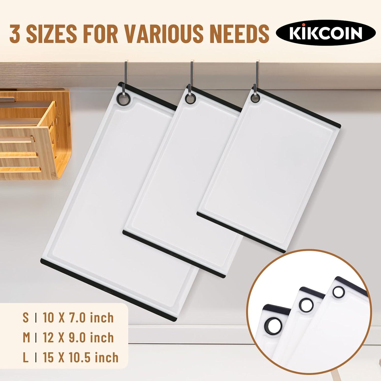 imageKikcoin Plastic Cutting Boards for Kitchen 3Piece Large Cutting Board Set Dishwasher Safe Chopping Boards with Nonslip Feet and Juice Grooves WhiteWhite