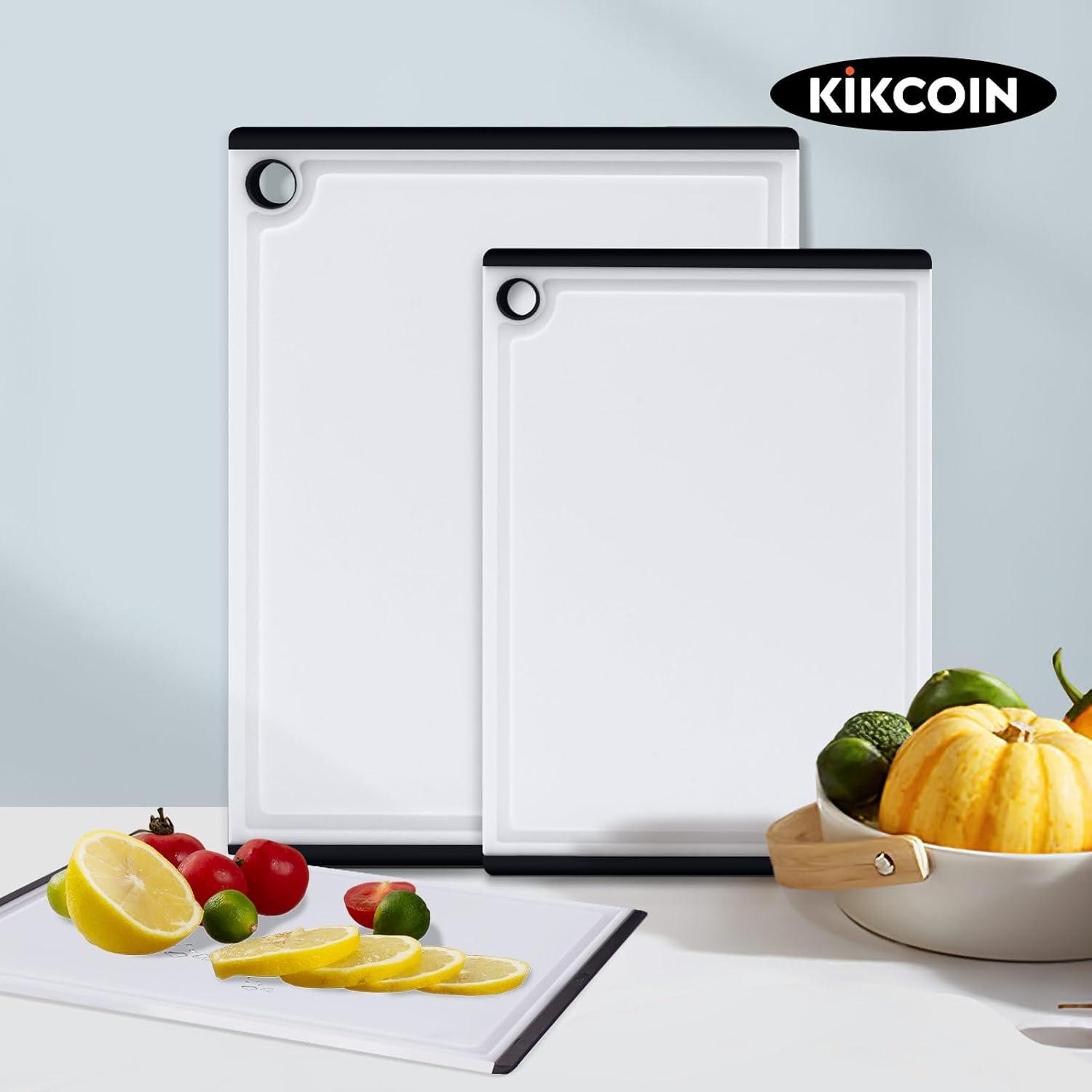 imageKikcoin Plastic Cutting Boards for Kitchen 3Piece Large Cutting Board Set Dishwasher Safe Chopping Boards with Nonslip Feet and Juice Grooves WhiteWhite
