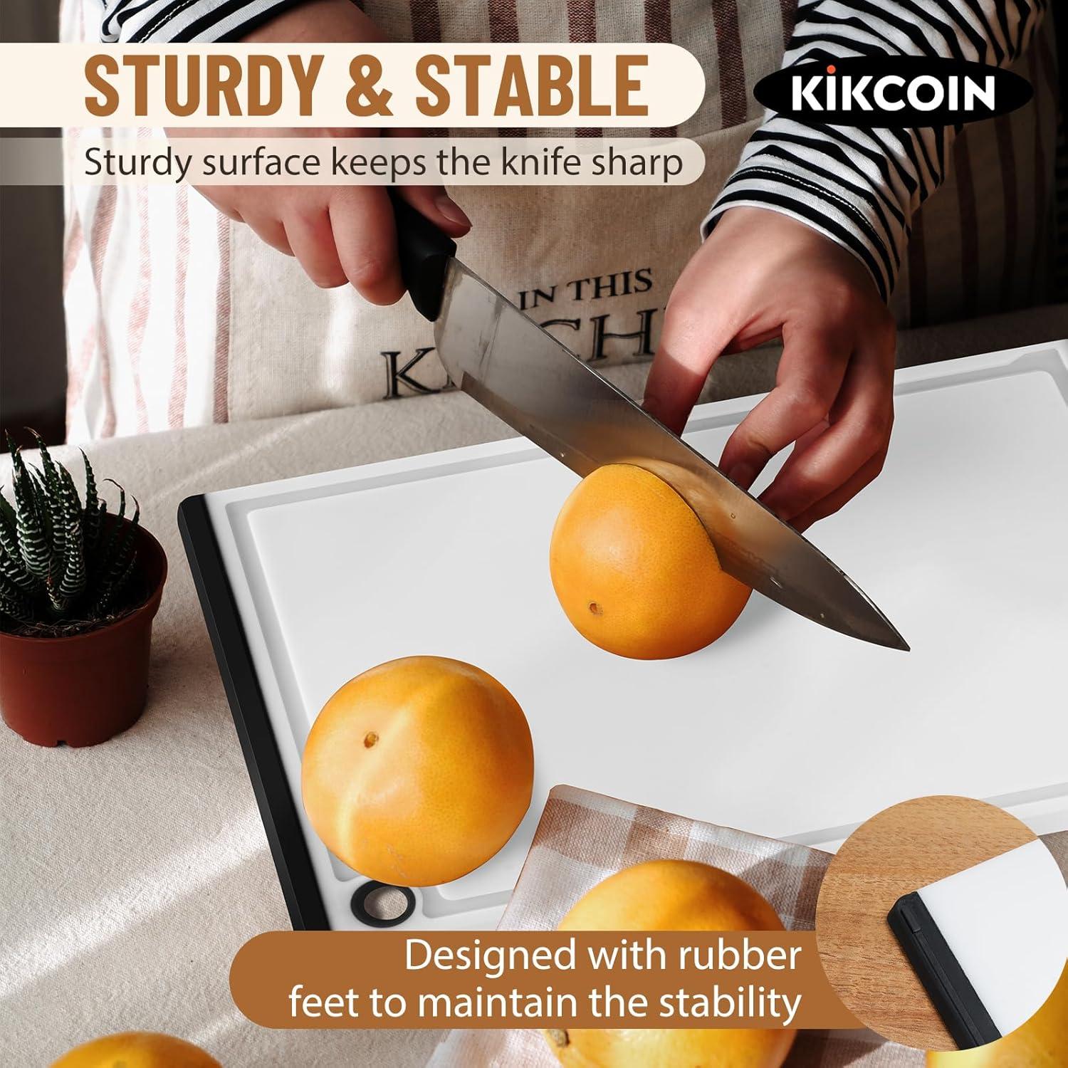 imageKikcoin Plastic Cutting Boards for Kitchen 3Piece Large Cutting Board Set Dishwasher Safe Chopping Boards with Nonslip Feet and Juice Grooves WhiteWhite