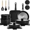 imageKIKCOIN 20 Pcs Pots and Pans Set Non Stick Detachable Handle Cookware Sets Nonstick Non Toxic Induction RV Kitchen Cooking Set with Removable Handles DishwasherOven Safe Easy Clean BlackBlack