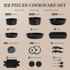 imageKIKCOIN 20 Pcs Pots and Pans Set Non Stick Detachable Handle Cookware Sets Nonstick Non Toxic Induction RV Kitchen Cooking Set with Removable Handles DishwasherOven Safe Easy Clean BlackBlack