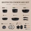 imageKIKCOIN 20 Pcs Pots and Pans Set Non Stick Detachable Handle Cookware Sets Nonstick Non Toxic Induction RV Kitchen Cooking Set with Removable Handles DishwasherOven Safe Easy Clean BlackBlack