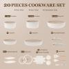 imageKIKCOIN 20 Pcs Pots and Pans Set Non Stick Detachable Handle Cookware Sets Nonstick Non Toxic Induction RV Kitchen Cooking Set with Removable Handles DishwasherOven Safe Easy Clean BlackBeige with Taupe