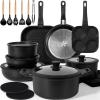 imageKIKCOIN 20 Pcs Pots and Pans Set Non Stick Detachable Handle Cookware Sets Nonstick Non Toxic Induction RV Kitchen Cooking Set with Removable Handles DishwasherOven Safe Easy Clean BlackBlack