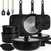 imageKIKCOIN 20 Pcs Pots and Pans Set Non Stick Detachable Handle Cookware Sets Nonstick Non Toxic Induction RV Kitchen Cooking Set with Removable Handles DishwasherOven Safe Easy Clean BlackBlack