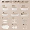 imageKIKCOIN 20 Pcs Pots and Pans Set Non Stick Detachable Handle Cookware Sets Nonstick Non Toxic Induction RV Kitchen Cooking Set with Removable Handles DishwasherOven Safe Easy Clean BlackBeige with Taupe