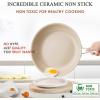 imageKikcoin Ceramic Nonstick Frying Pans Set Healthy Non Toix Pans for Cooking 8quot 95quot 11quot Ceramic Frying Pans and Skillet with Stay Cool Handle DishwasherOven Safe PFAS ampamp PTFE ampamp PFOA FreeCream Beige