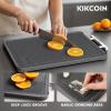 imageKikcoin Double Sided Stainless Steel Cutting Boards for Kitchen Stainless Steel and Wheat Straw PP Large Chopping Board BlackBlack