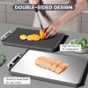 imageKikcoin Double Sided Stainless Steel Cutting Boards for Kitchen Stainless Steel and Wheat Straw PP Large Chopping Board BlackBlack