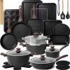 imageKikcoin Pots and Pans Set Non Stick 31 Piece Kitchen Nonstick Cooking Cookware Sets with Grill Pan Saucepan Baking Sheet UtensilBlack