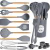 image23 PCS Kitchen Utensils Set Kikcoin Wood Handle Silicone Cooking Utensils Set with Holder Spatulas Silicone Heat Resistant Cooking Gadgets for Nonstick Cookware Grey