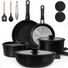 imageKIKCOIN 20 Pcs Pots and Pans Set Non Stick Detachable Handle Cookware Sets Nonstick Non Toxic Induction RV Kitchen Cooking Set with Removable Handles DishwasherOven Safe Easy Clean BlackBlack