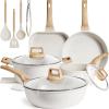 imageKikcoin 16Pcs Pots and Pans Set Nonstick Ceramic Cookware Sets Induction Kitchen Cooking Set Non toxic Healthy Non Stick wGrill PanSaute Pan Ceramic WhiteCeramic White