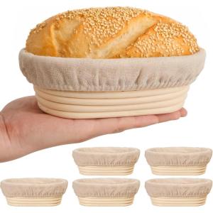 image5 Inch Banneton Bread Proofing Basket Set of 6 Kikcoin Mini Sourdough Bread Baking Supplies Small Banneton Basket Proofing Baskets for Sourdough Bread Baking6 Oval Baskets  6 Pack