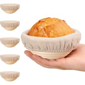 image5 Inch Banneton Bread Proofing Basket Set of 6 Kikcoin Mini Sourdough Bread Baking Supplies Small Banneton Basket Proofing Baskets for Sourdough Bread Baking5 Round Baskets  6 Pack