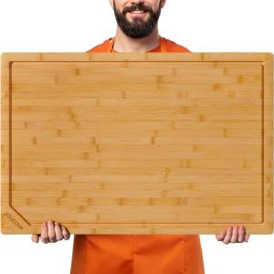 imageBamboo Cutting Boards for Kitchen Extra Large Wood Cutting Board with Deep Juice Groove and Handle Heavy Duty Chopping board Kikcoin 20quot x 14quot318L x 208W