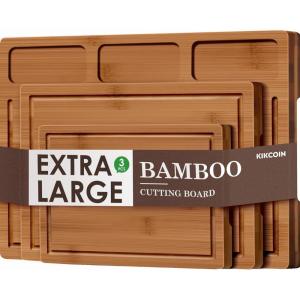 imageBamboo Cutting Boards for Kitchen Set of 3 Kitchen Chopping Board with 3 BuiltIn Compartments and Juice Groove Heavy Duty Serving Tray Wood Butcher Block and Wooden Carving Board KikcoinBrown