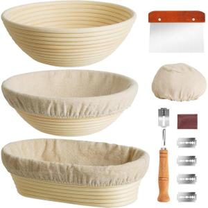 imageBread Proofing Basket Kikcoin Banneton Bread Proofing Basket Set of 2 9 Inch ampamp 10 Inch Round Sourdough Proofing Basket with Linen Liner Bread Lame Dough Whisk9 Round  10 Round  10 Oval