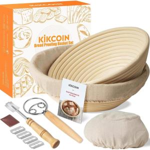 imageBread Proofing Basket Kikcoin Banneton Bread Proofing Basket Set of 2 9 Inch ampamp 10 Inch Round Sourdough Proofing Basket with Linen Liner Bread Lame Dough Whisk9Round  10Round