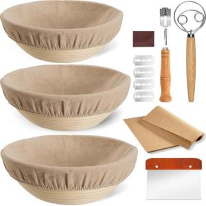 imageBread Proofing Basket Kikcoin Banneton Bread Proofing Basket Set of 2 9 Inch ampamp 10 Inch Round Sourdough Proofing Basket with Linen Liner Bread Lame Dough Whisk8 Round  9 Round  10 Round